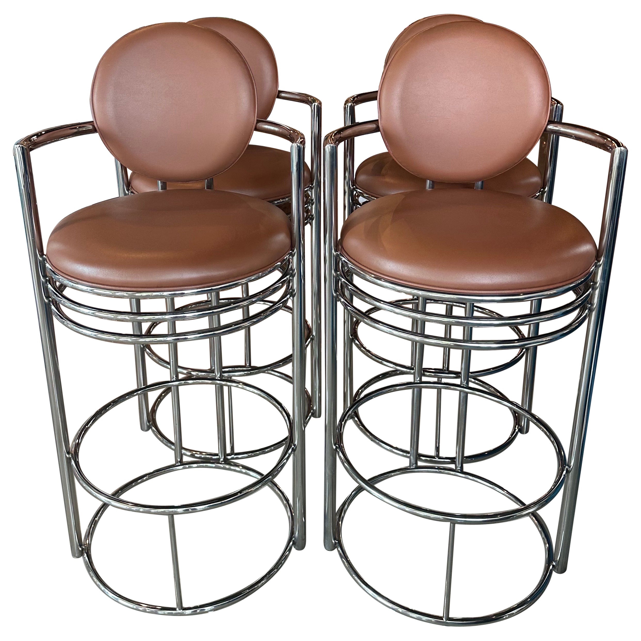 Vintage Set of 4 DIA Design Institute America Chrome Arm Barstools Bar Stools  For Sale