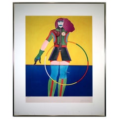 Richard Linder Girl with Hoop Signed Modern Cubist Lithograph 32/175 Framed 1971