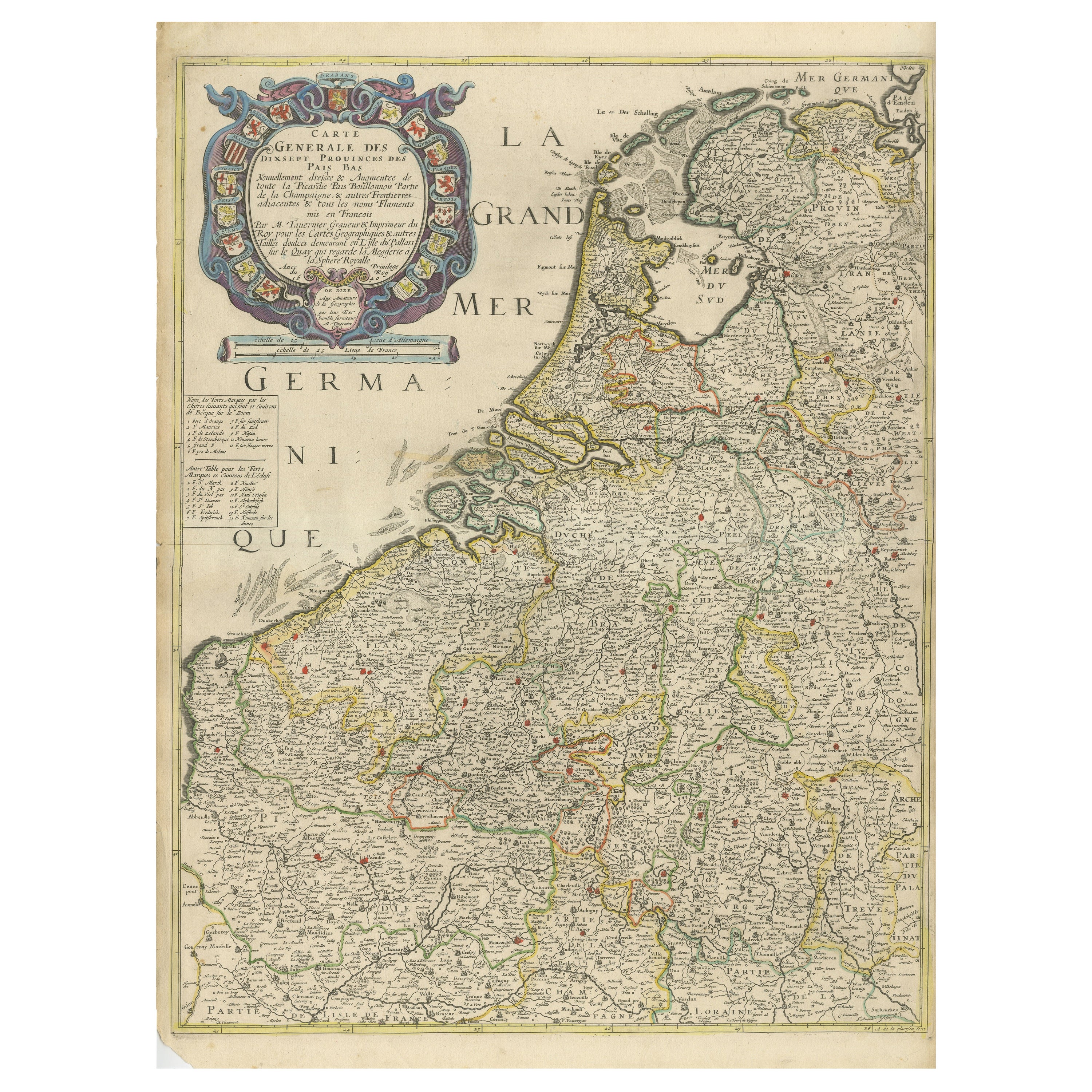 Seltene und frühe Karte der siebzehn Provinzen, veröffentlicht um 1640
