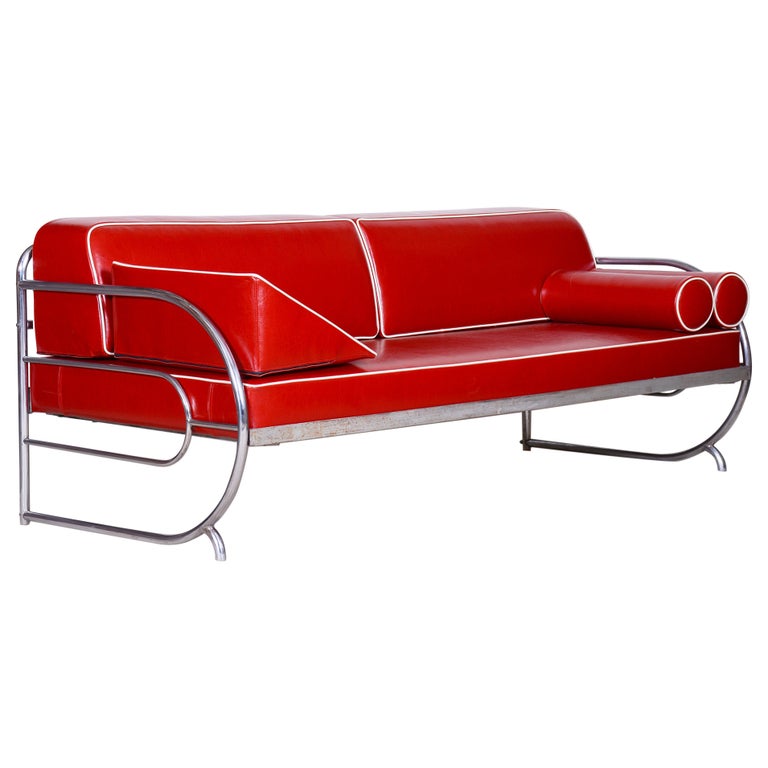 Restored Bauhaus Sofa by Robert Slezak, HighQuality Leather, Chrome