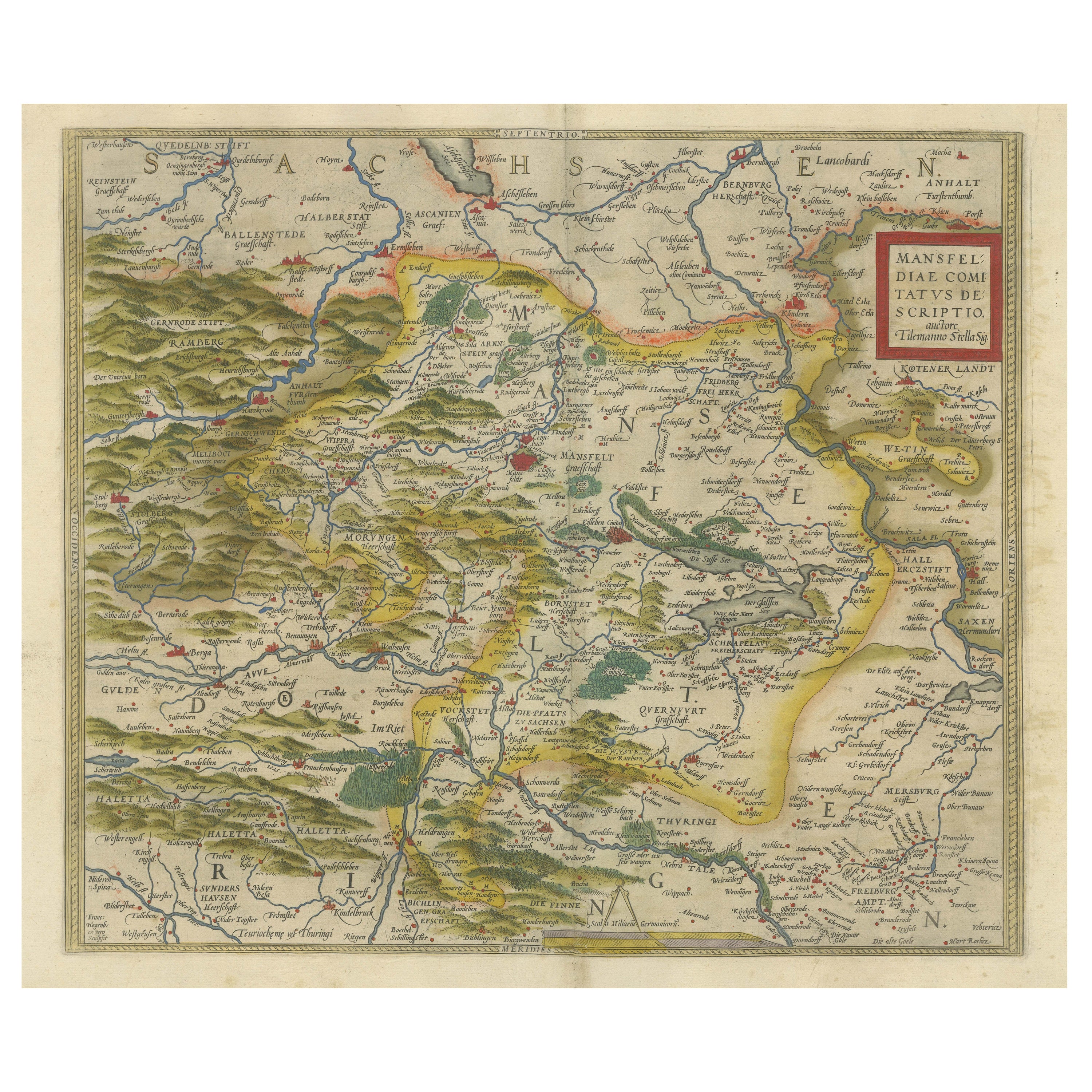 Antique Map of the Region of Mansfeld, Saxony-Anhalt, Germany For Sale