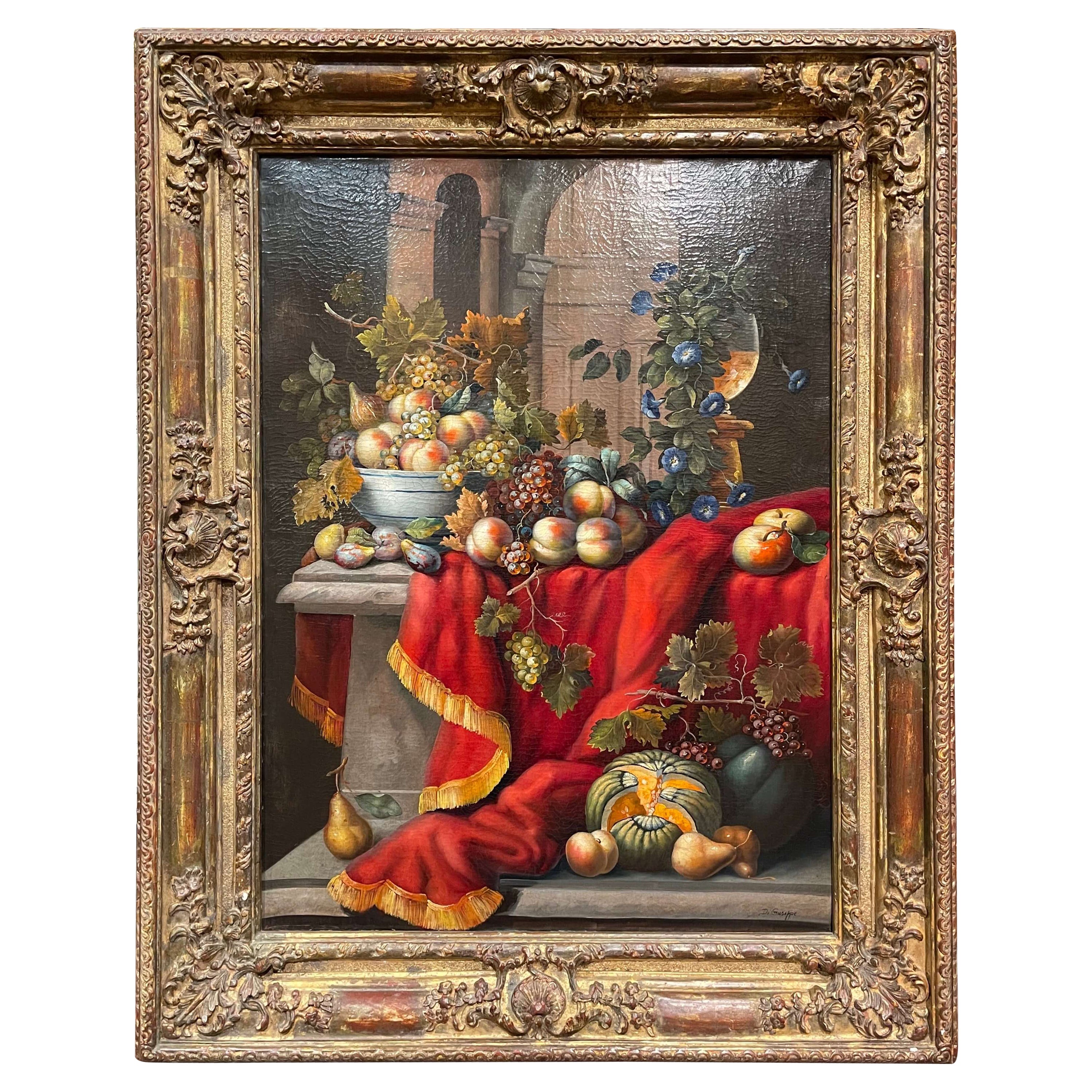 19th Century French Still Life Oil Painting in Gilt Frame Signed D. Giuseppe For Sale