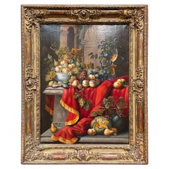 Antique 19th Century French Still Life Oil Painting in Gilt Frame Signed D. Giuseppe