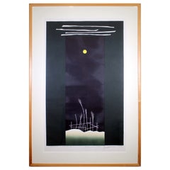 Vintage Zygmunt Czyz Surrealist Moon Over Reed Grass Signed Linocut 18/30 Framed 1986