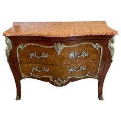 Antique Victorian French Quality Burr Walnut Marble Top Ormolu Mounted Commode