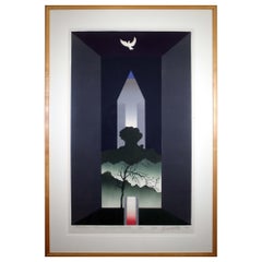 Retro Zygmunt Czyz Surrealist Dove over Tree Signed Linocut on Paper 7/20 Framed 1982