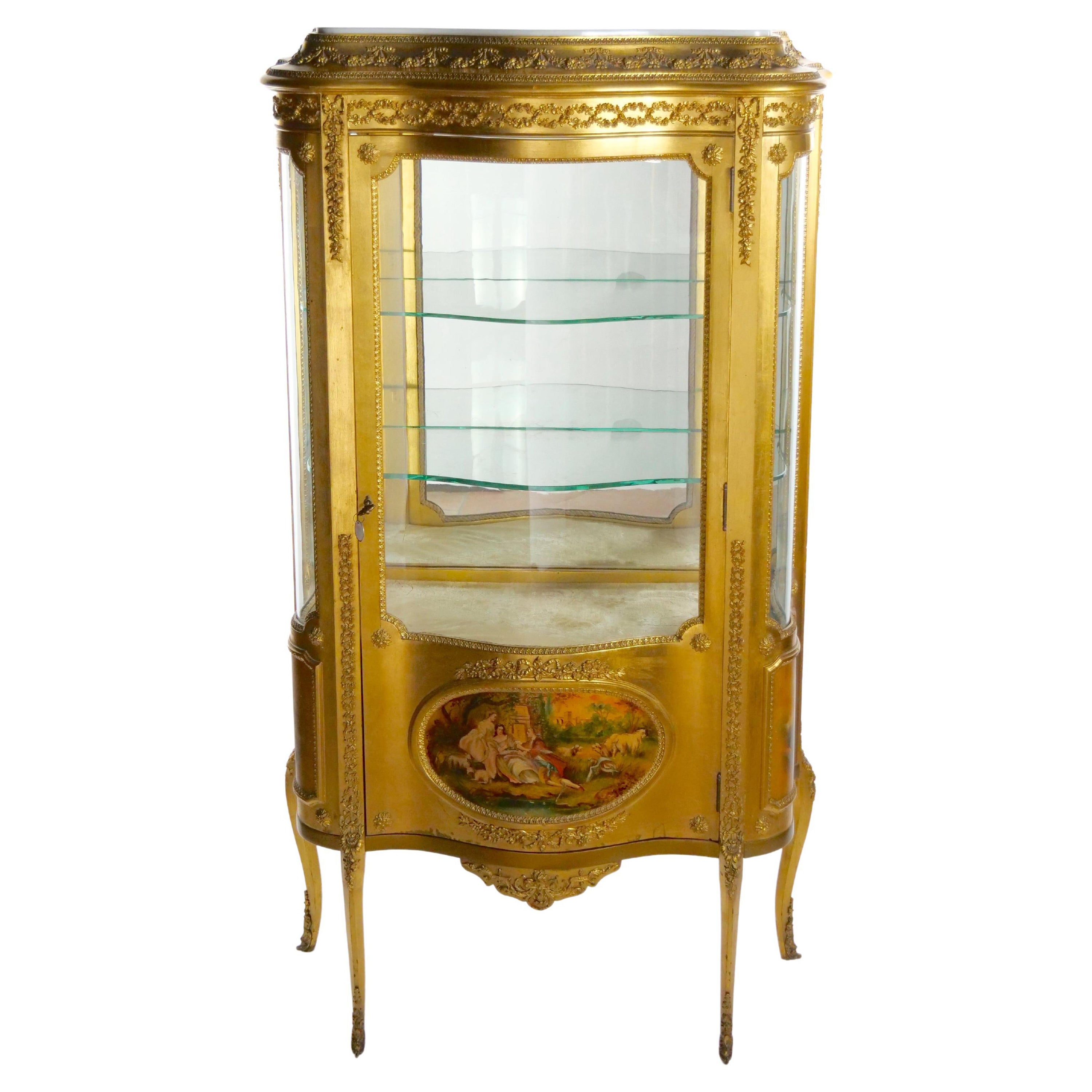 Early 20th Century French Marble Top Hand Painted Display Cabinet For Sale