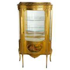 Early 20th Century French Marble Top Hand Painted Display Cabinet