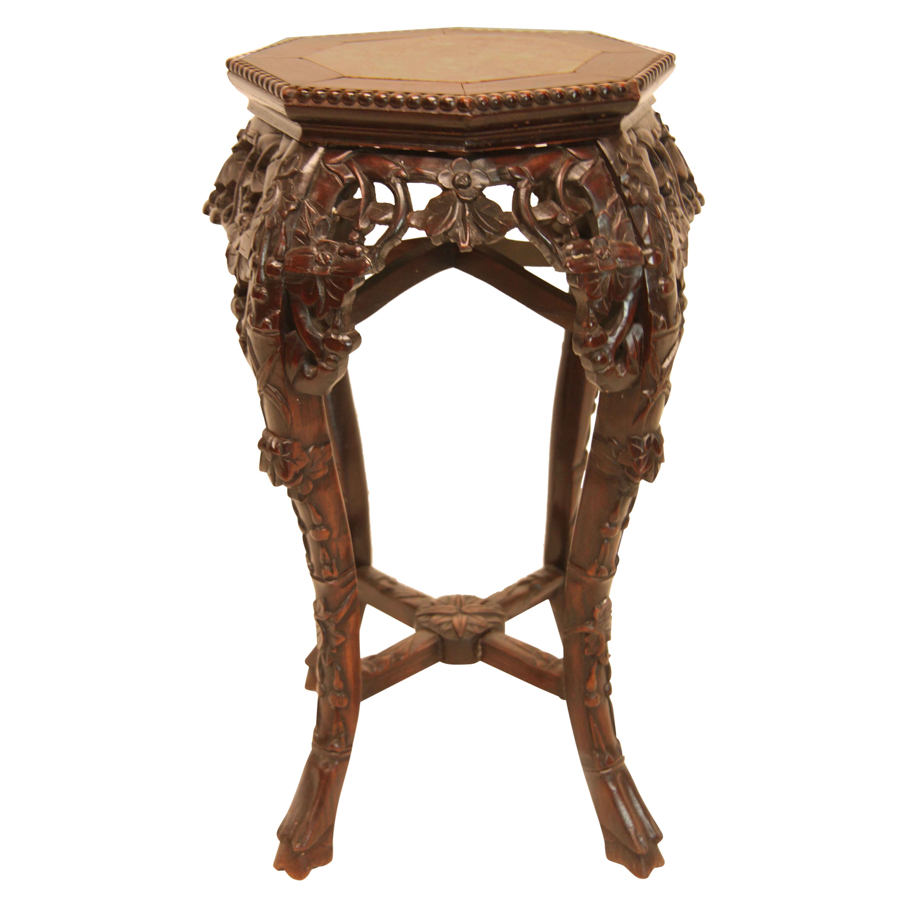 Chinese Teak Wood and Marble Stand