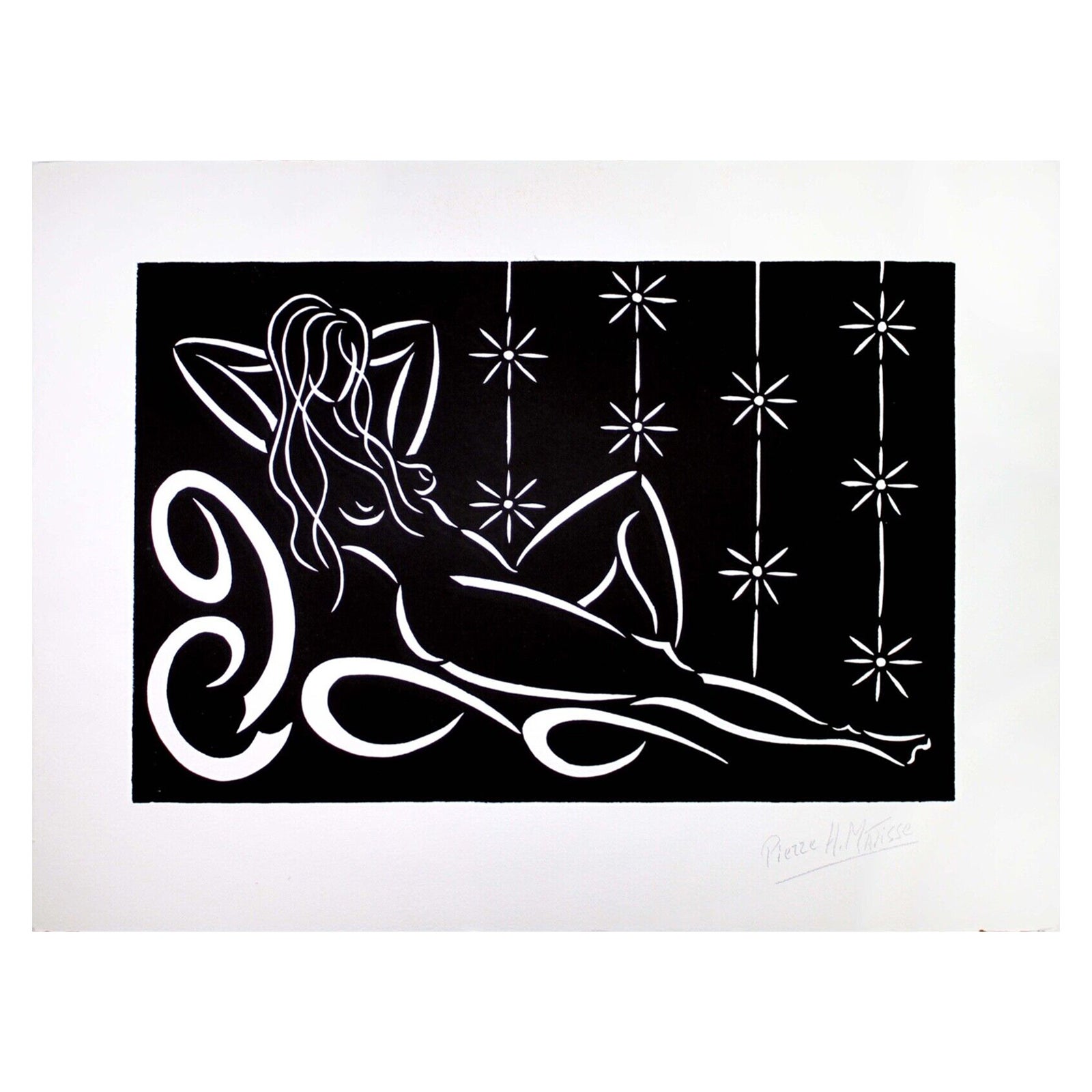 Pierre Henri Matisse Reclining Nude Signed Modern Linocut on Paper Unframed 2016 For Sale