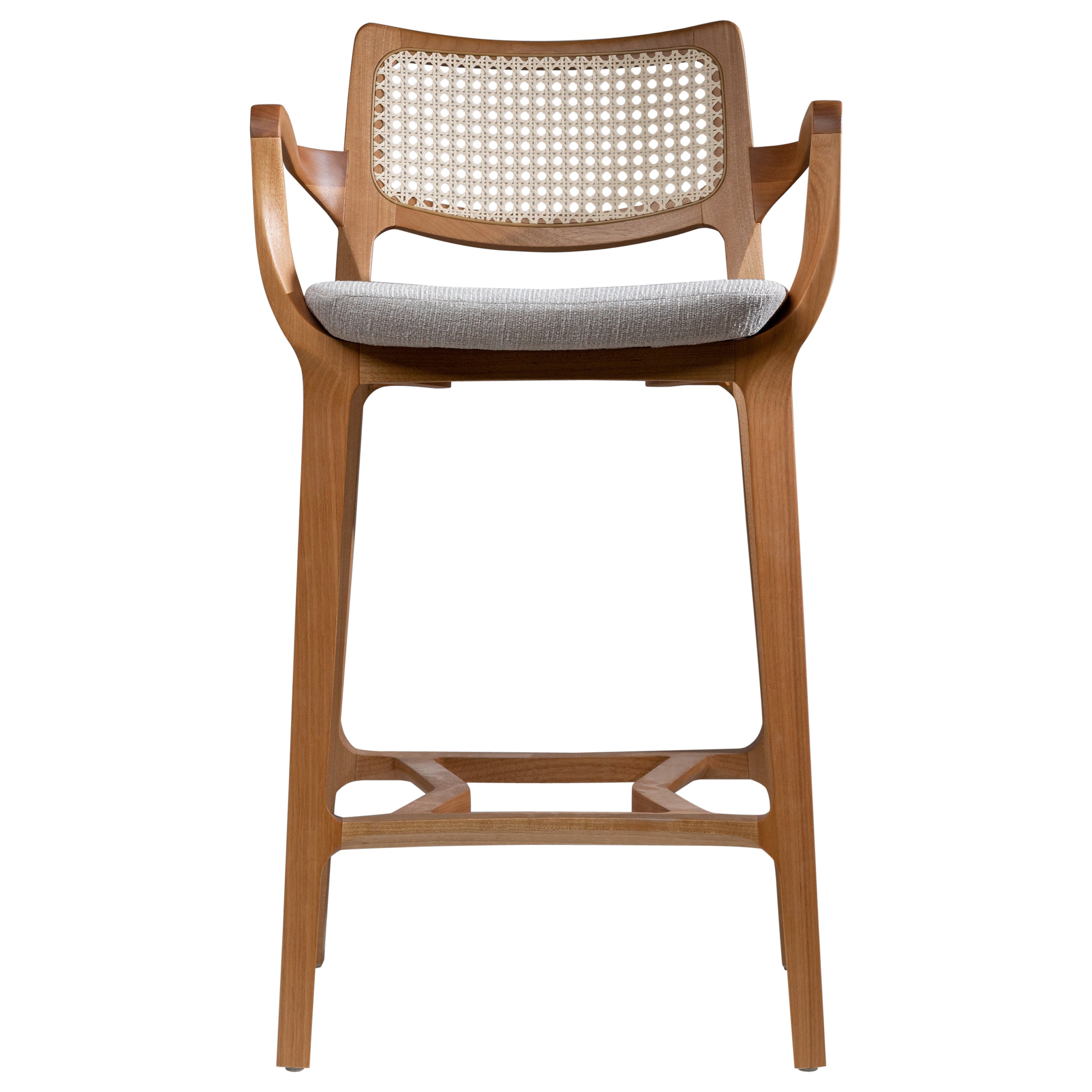 Post Modern Stool in Solid Wood, Caning Back and Seat, Counter or Bar Height For Sale