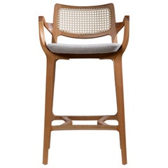 Post Modern Stool in Solid Wood, Caning Back and Seat, Counter or Bar Height