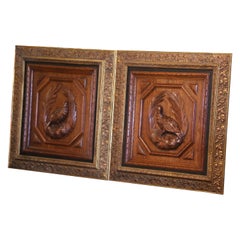 Pair of 19th Century French Carved Oak Wall Panels with Pheasants in Gilt Frames