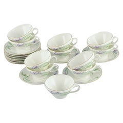 Antique Rörstrand, Sweden, a Set of Eleven Art Nouveau Porcelain Teacups with Saucers