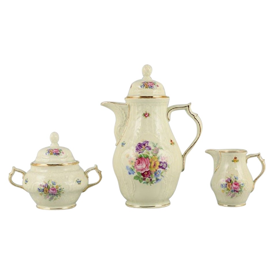Rosenthal, Germany, "Sanssouci" Coffee Pot, Sugar Bowl and Creamer in Porcelain