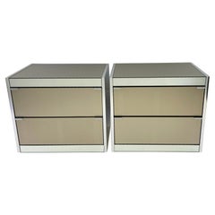 Vintage Polish Aluminum and Mirror Pair of Nightstands by Ello