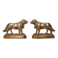 Pair of English Brass St. Bernard Dogs Bookends Mantel Ornaments, circa 1920