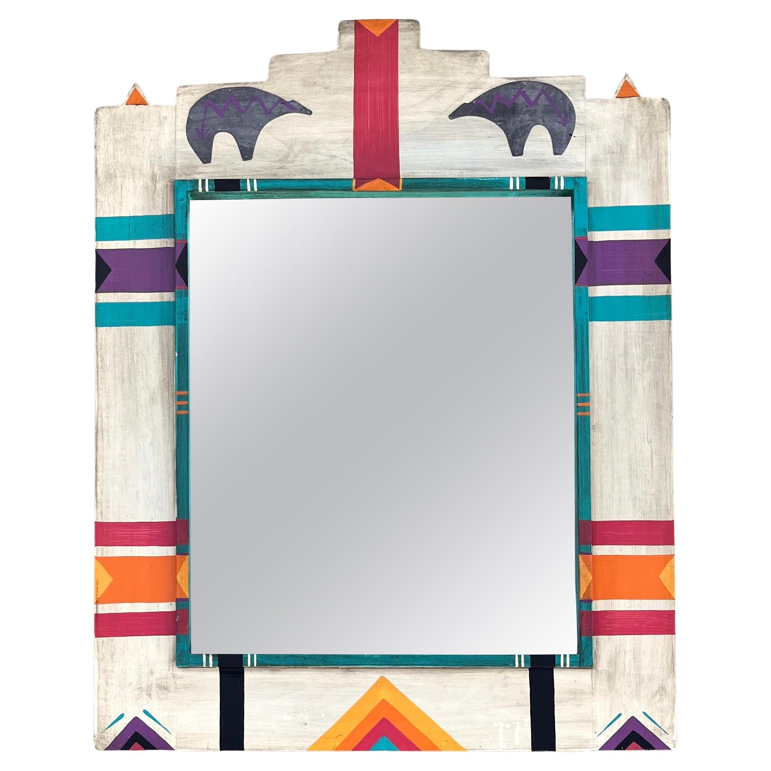 Vintage Mid Size Native American Art Inspired Wall Mirror, circa 1980s For Sale