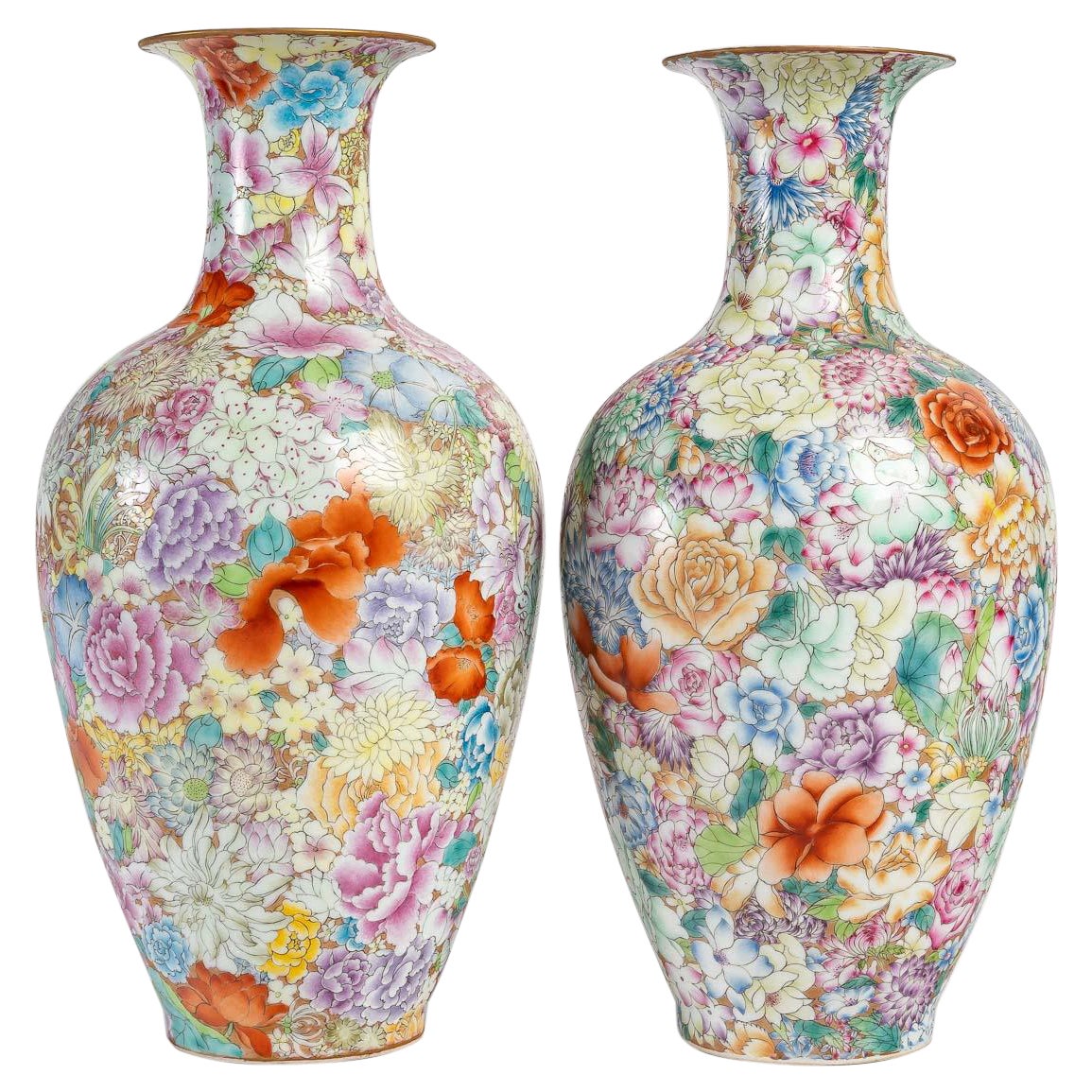 Pair of China Porcelain Vases with "Thousand Flowers" Design