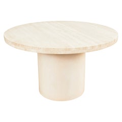 Midcentury Italian Round Travertine Pedestal Coffee Cocktail Table