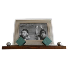 Vintage Art Deco Modernist Picture Photo Frame Wood, Bakelite and Chrome Ball Accents