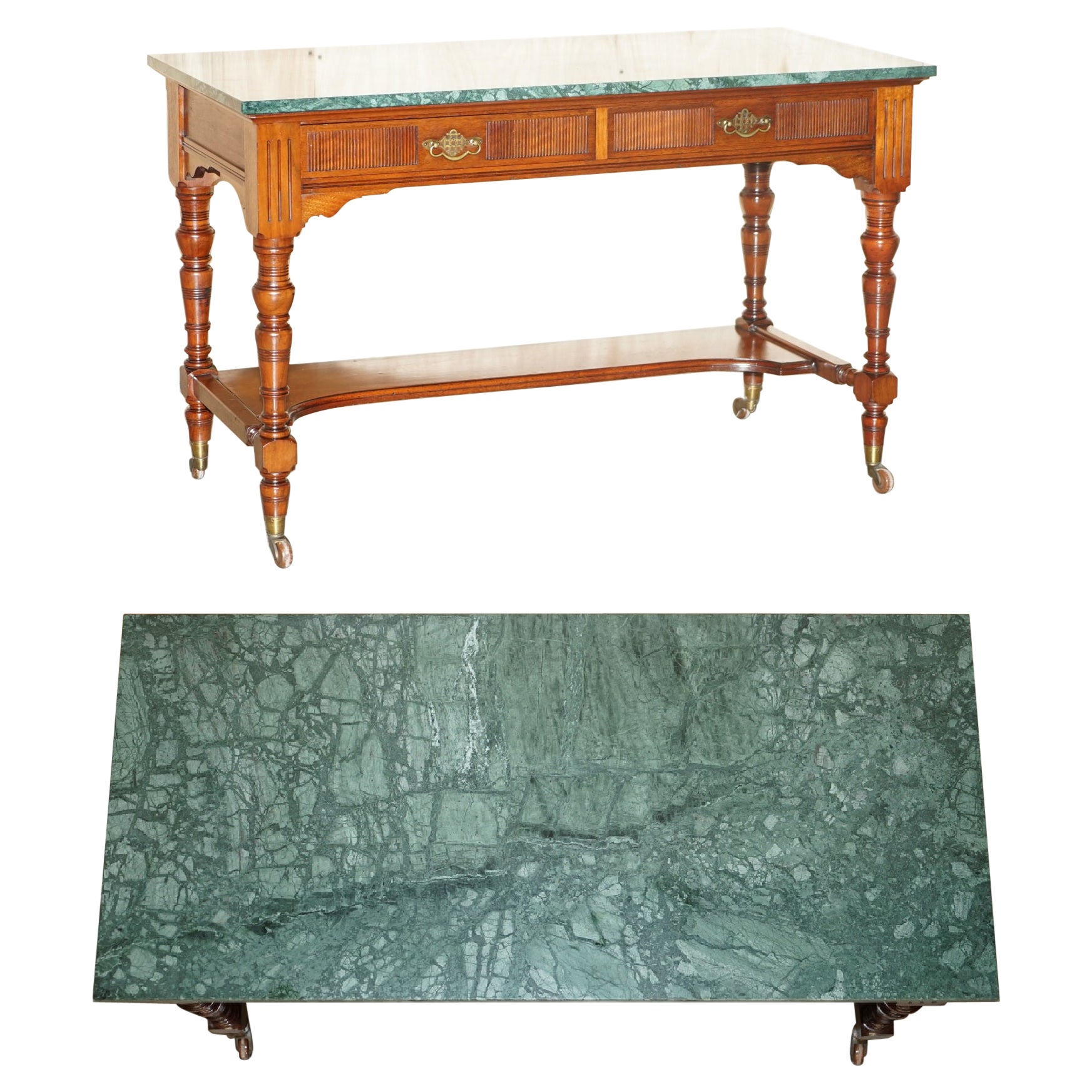 Fine Victorian Jas Shoolbred Green Marble Topped Watchmakers Desk Writing Table For Sale