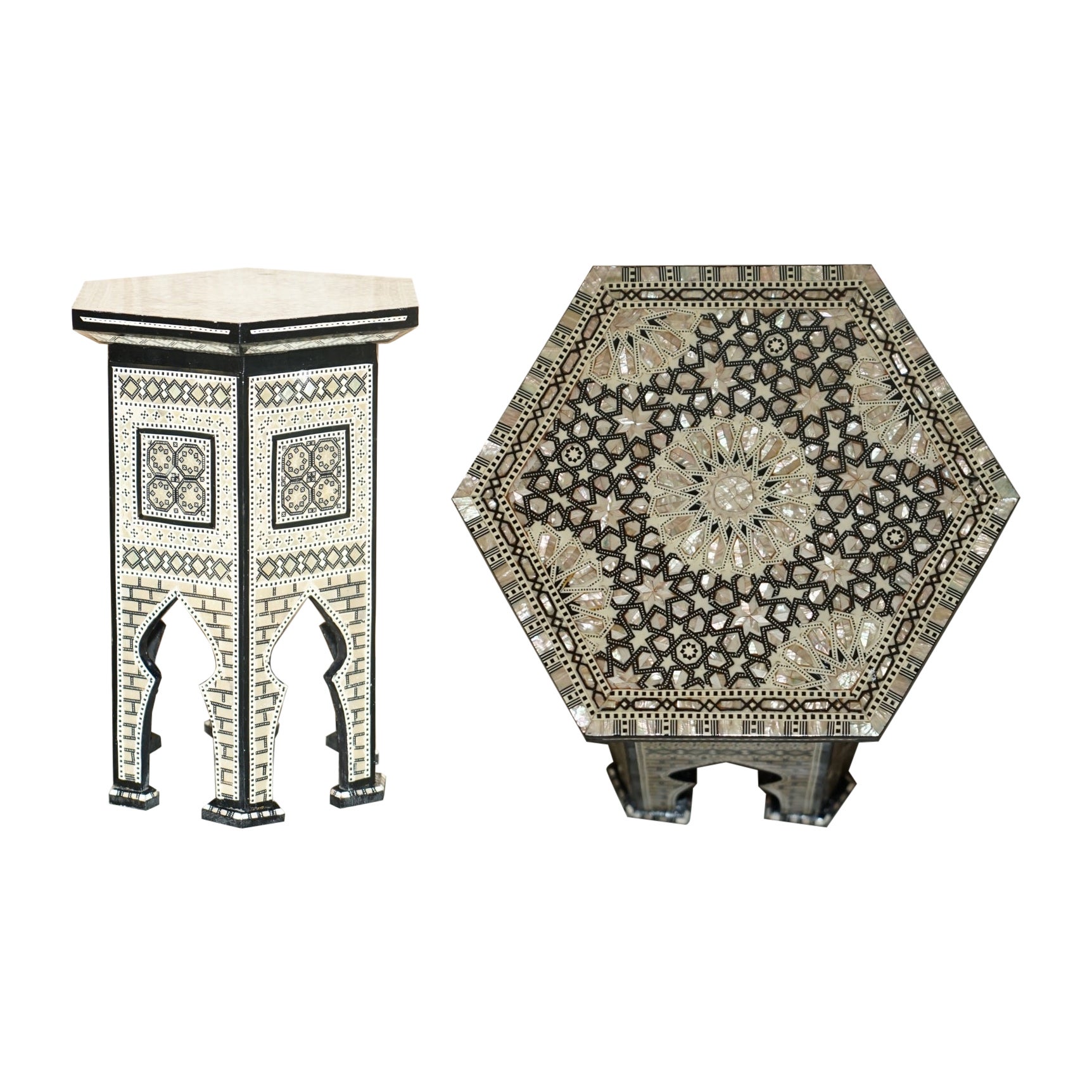 ANTIQUE CIRCA 1900 SYRIAN MOTHER OF PEARL INLAID SiDE TABLE INTERNAL STORAGE