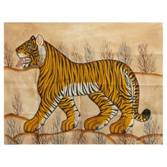 1970s Jaime Parlade Designer Hand Painting "Tiger" Oil on Canvas