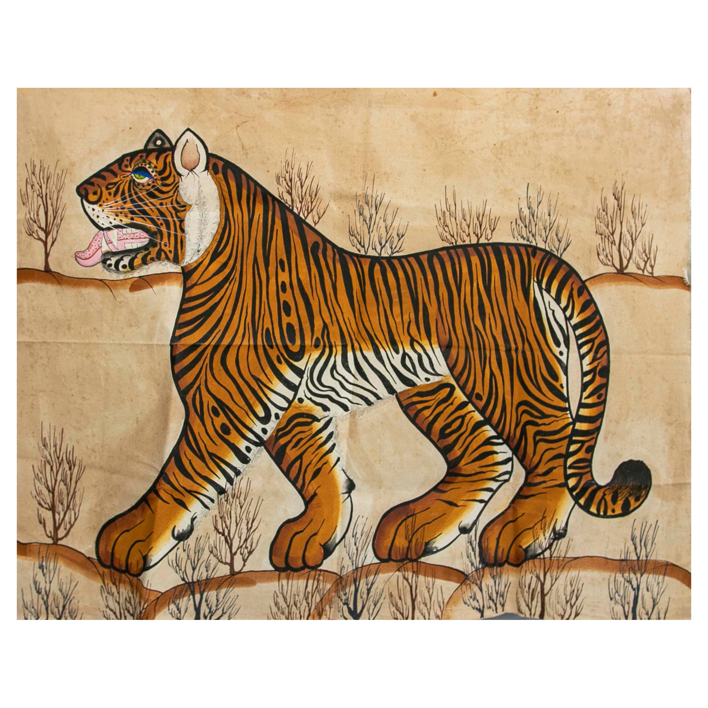 1970s Jaime Parlade Designer Hand Painting "Tiger" Oil on Canvas For Sale