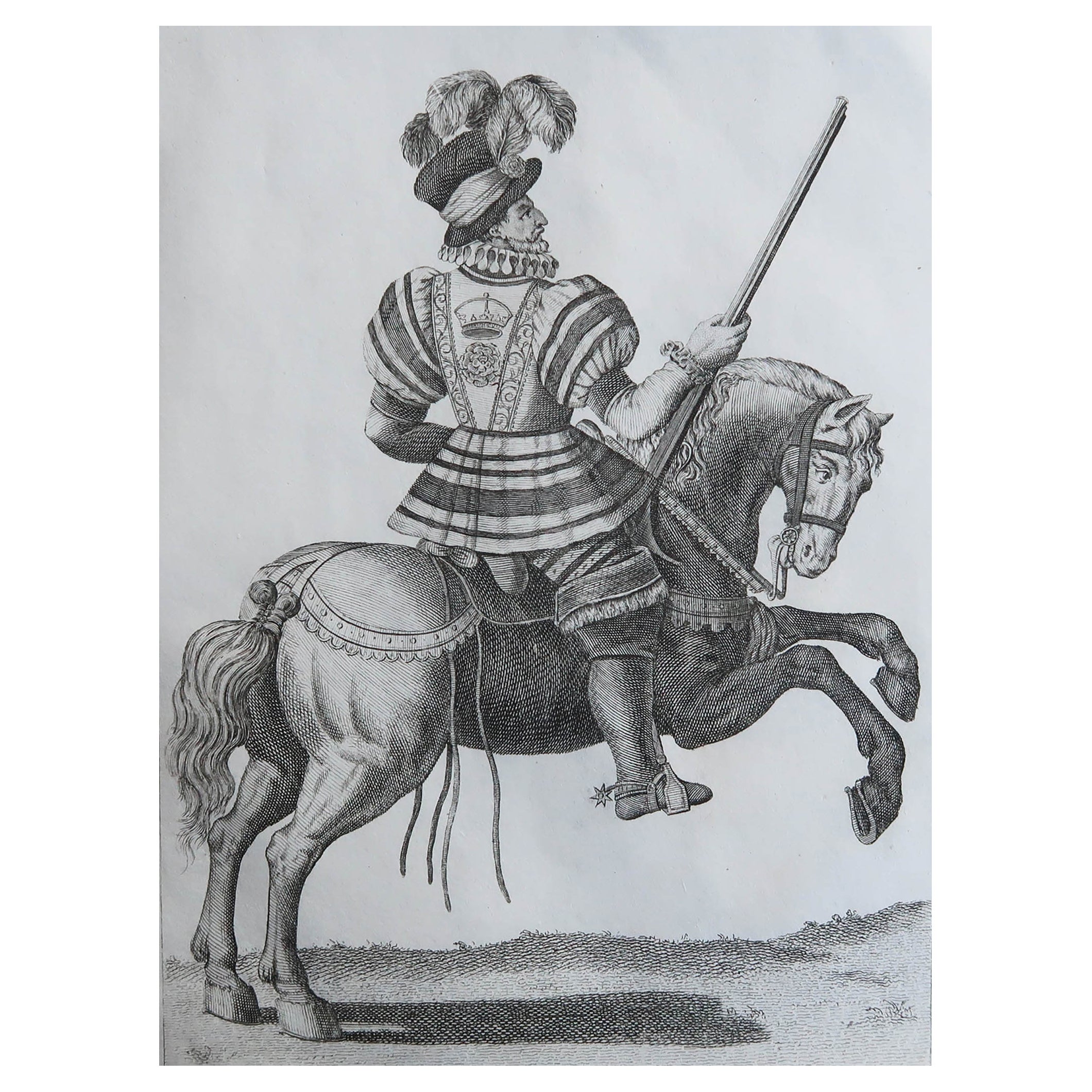 Original Antique Equestrian Portrait Print, circa 1800 For Sale