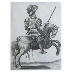Original Antique Equestrian Portrait Print, circa 1800