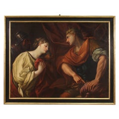 17th Century Oil on Canvas Italian Antique Biblical Painting David and Abigail