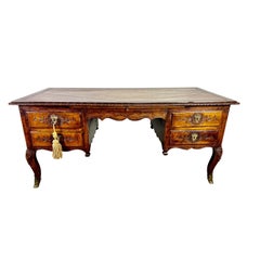 18th Century, French Walnut Leather Top Writing Table W/ Bronze Hardware
