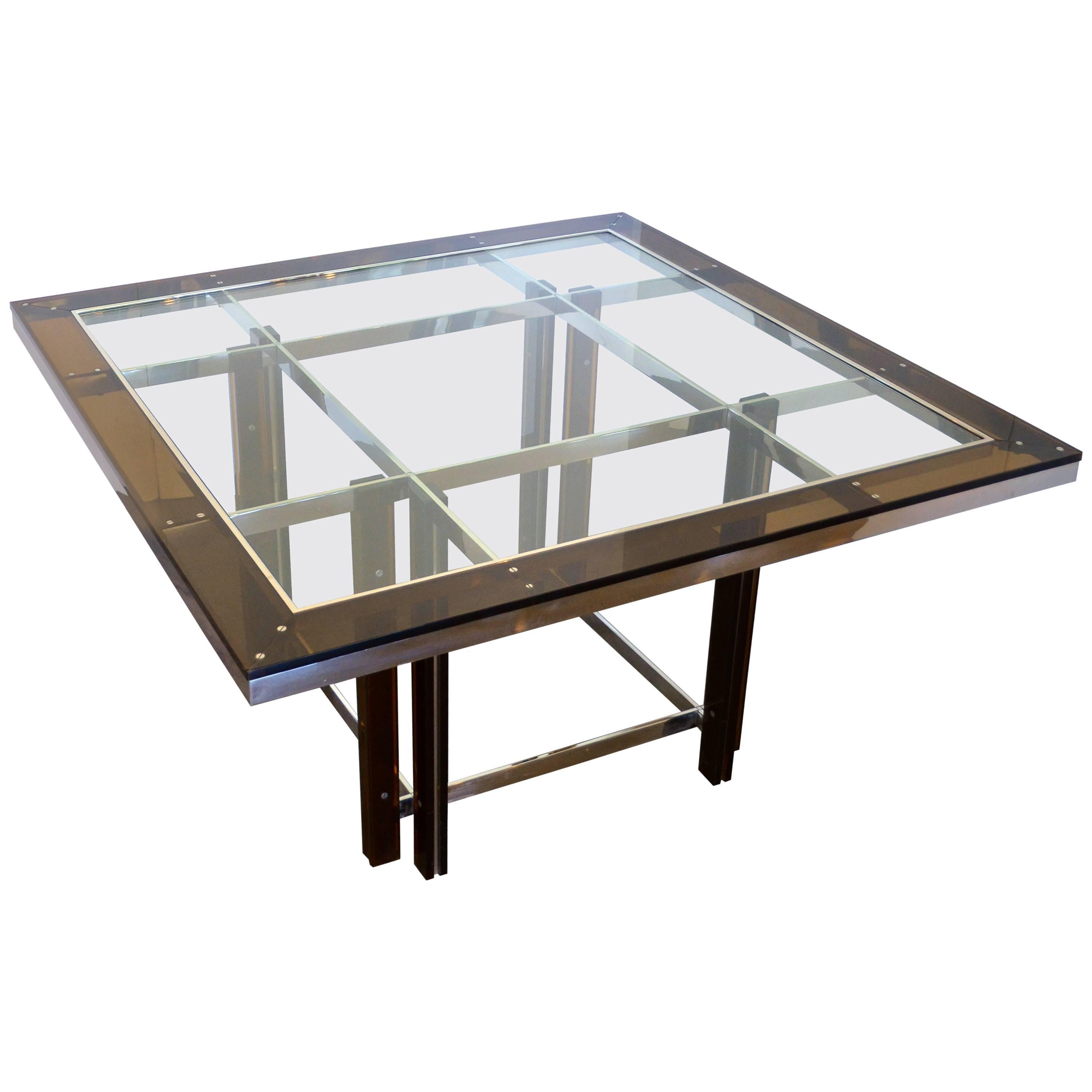 Amber Lucite and Chrome Square Dining Table, Italy, 1970s