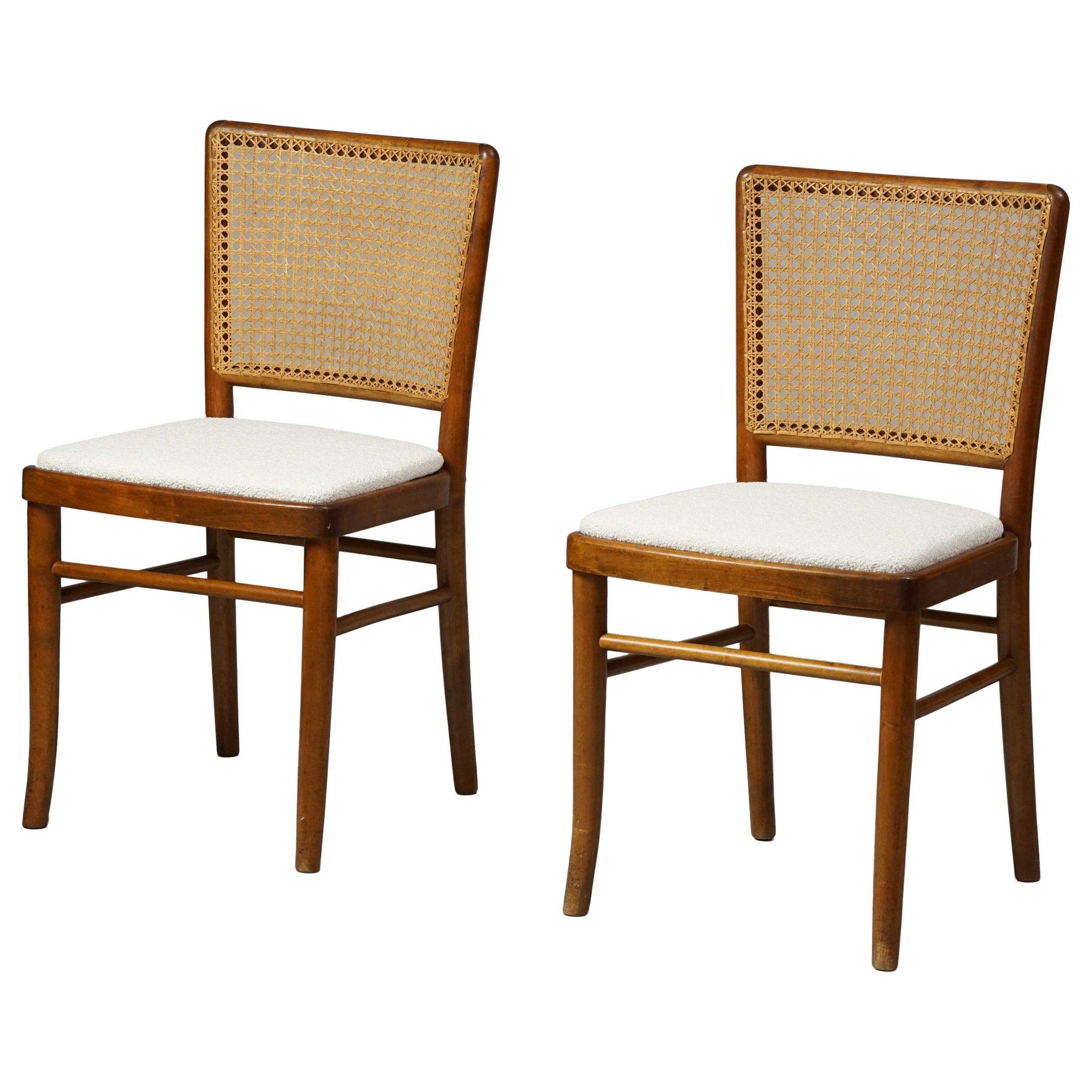 Set of Two Finnish Birch and Rattan Chairs Produced by Wilhelm Schauman