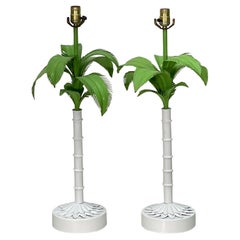 Tole Metal Sculptural Palm Tree Form Table Lamps