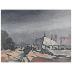 French Modernist Cubist Painting Storm Approaching Paris