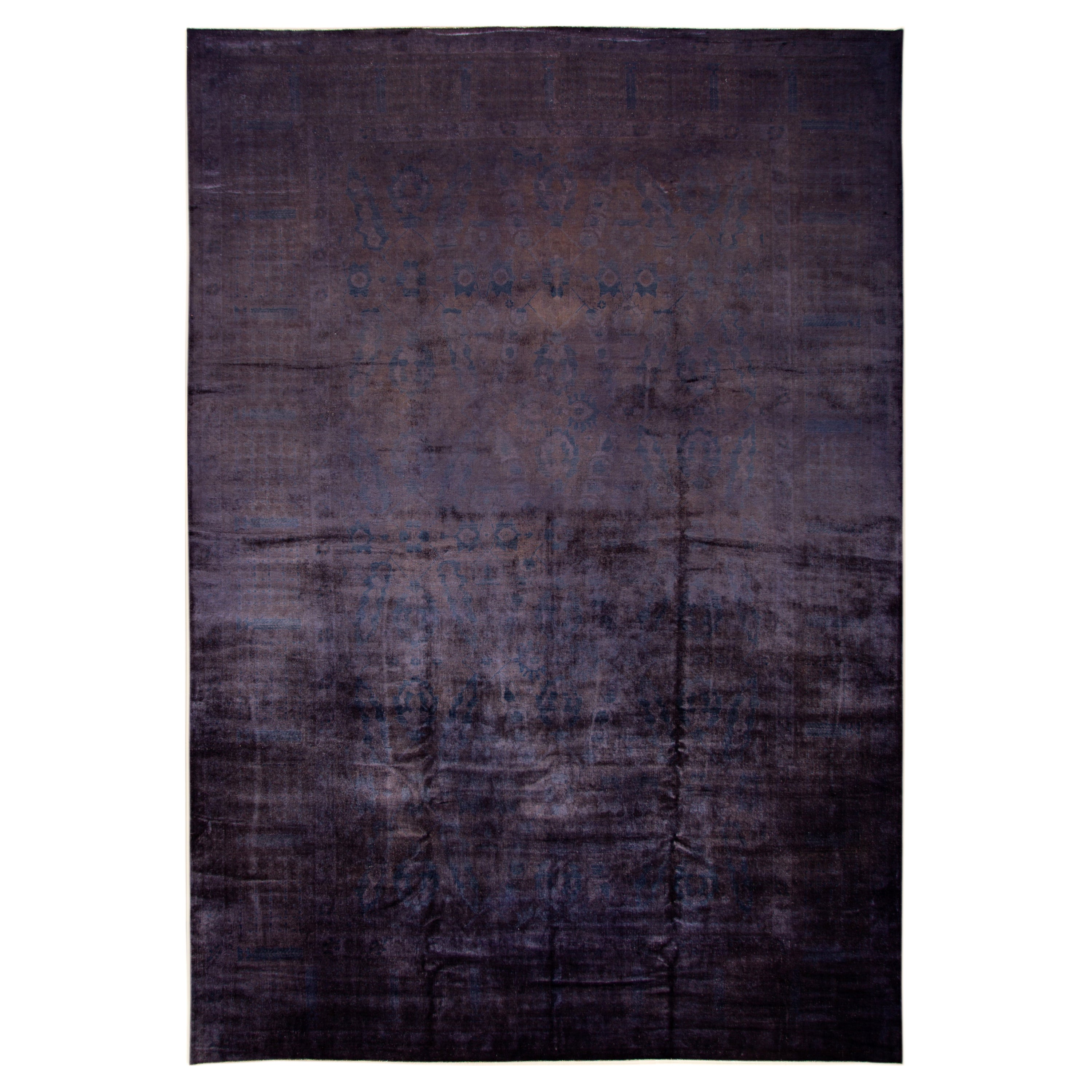 Modern Overdyed Handmade Floral Grey Wool Rug For Sale