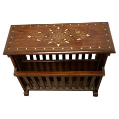 Brass Inlaid Side Table with Magazine Rack or Canterbury