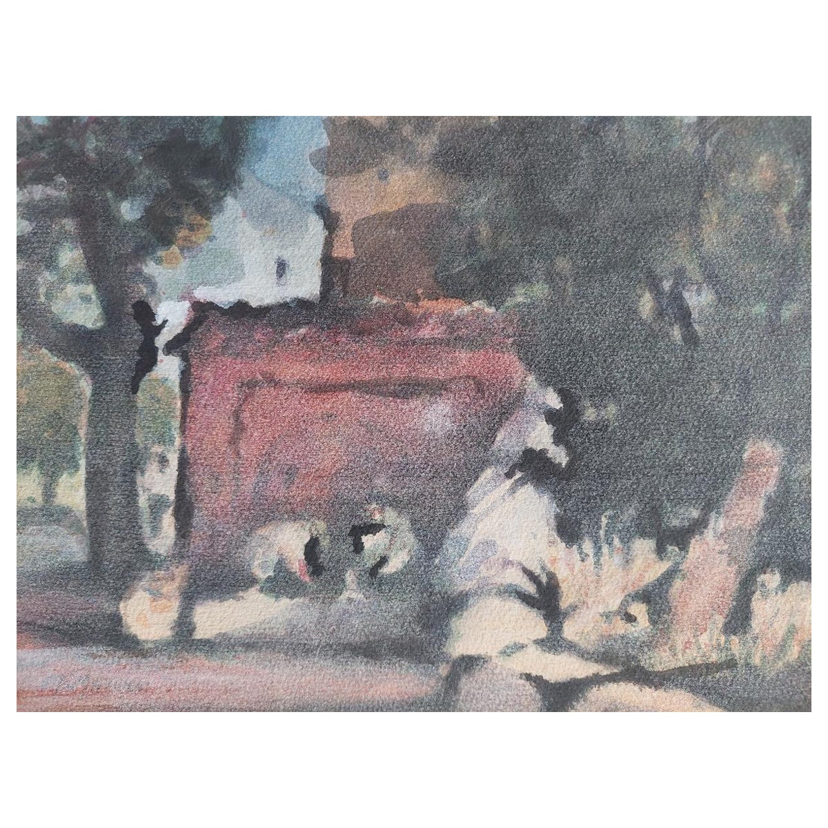 French Modernist Cubist Painting Figures in the Shade of Trees For Sale