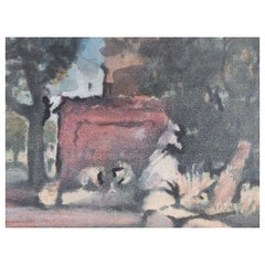 Used French Modernist Cubist Painting Figures in the Shade of Trees