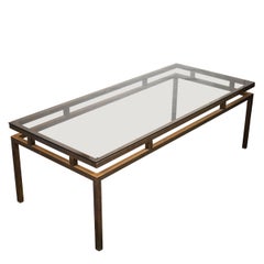 Vintage Rectangular French Brass and Glass Coffee Table, 1960s