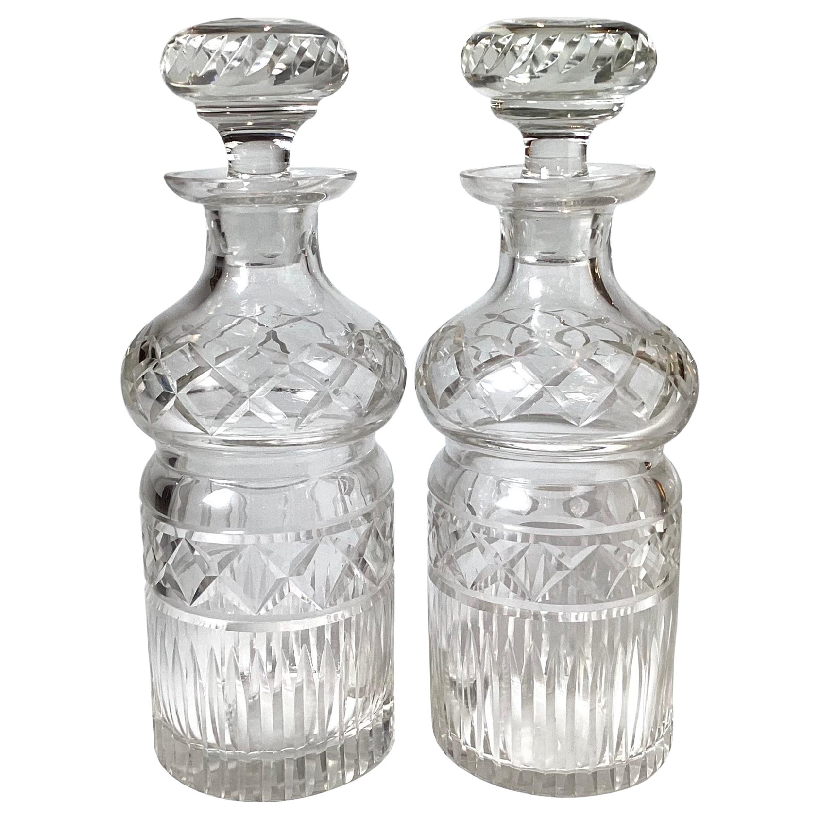 Pait of 19th Century Cut Glass Spirit Decanters