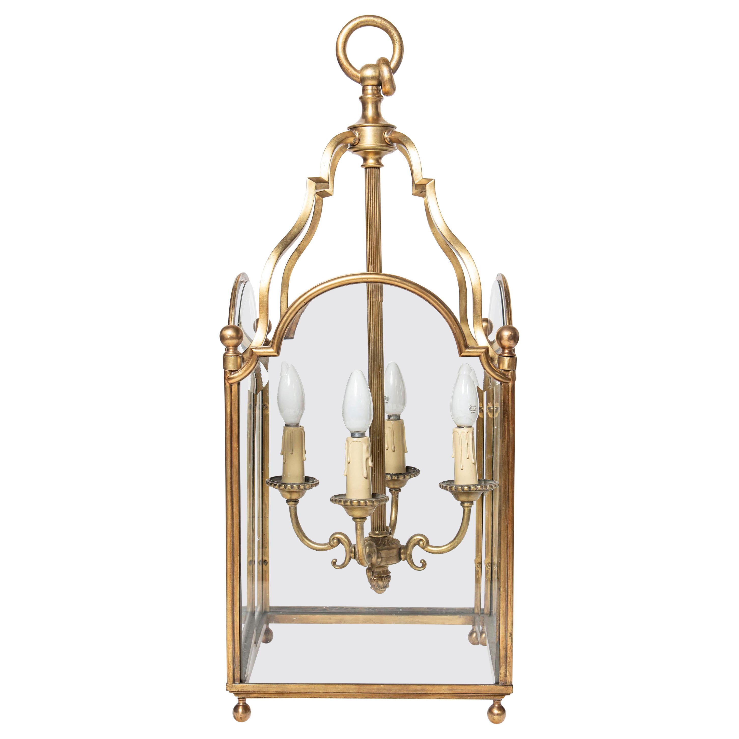 Bronze and Glass Lantern, Attributed to Maison Jansen, France, circa 1940 For Sale