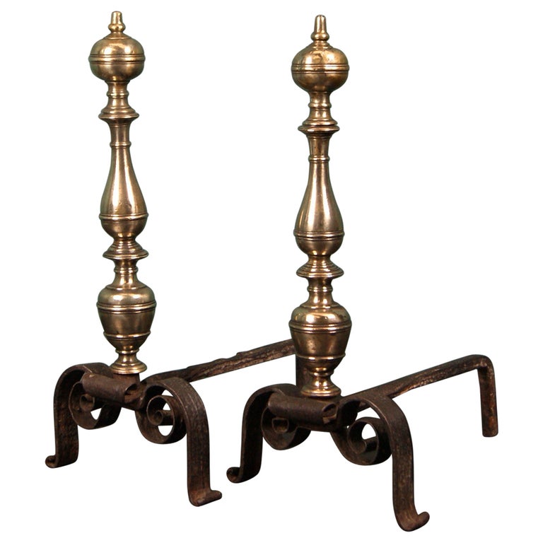 18th Century Italian Bronze and Wrought Fireplace Andirons For Sale at
