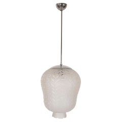 1940s Frosted glass with Relief Decoration Pendant Light