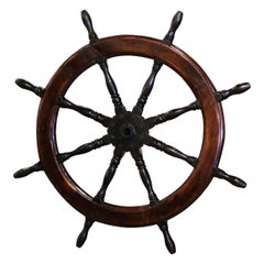 Antique 19th Century French Carved Walnut and Iron Sailboat Wheel