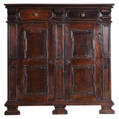 Italian, Marche, Baroque Dark Walnut 2 Drawer 2 Door Credenza, 17th Century