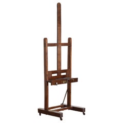 French Oak and Iron Artist’s Easel, Early 20th Century, Working Condition