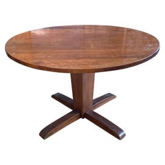1940s Round Oak Dining Table with Center Pedestal